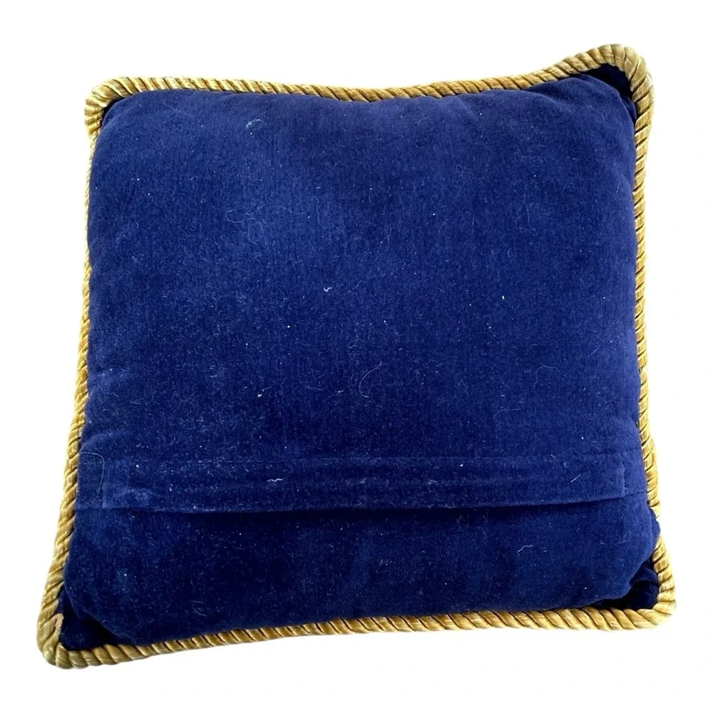 Needlepoint Petit Point Pillow Angel Blue‎ Velvet Zip Backing Gold Corded Edge